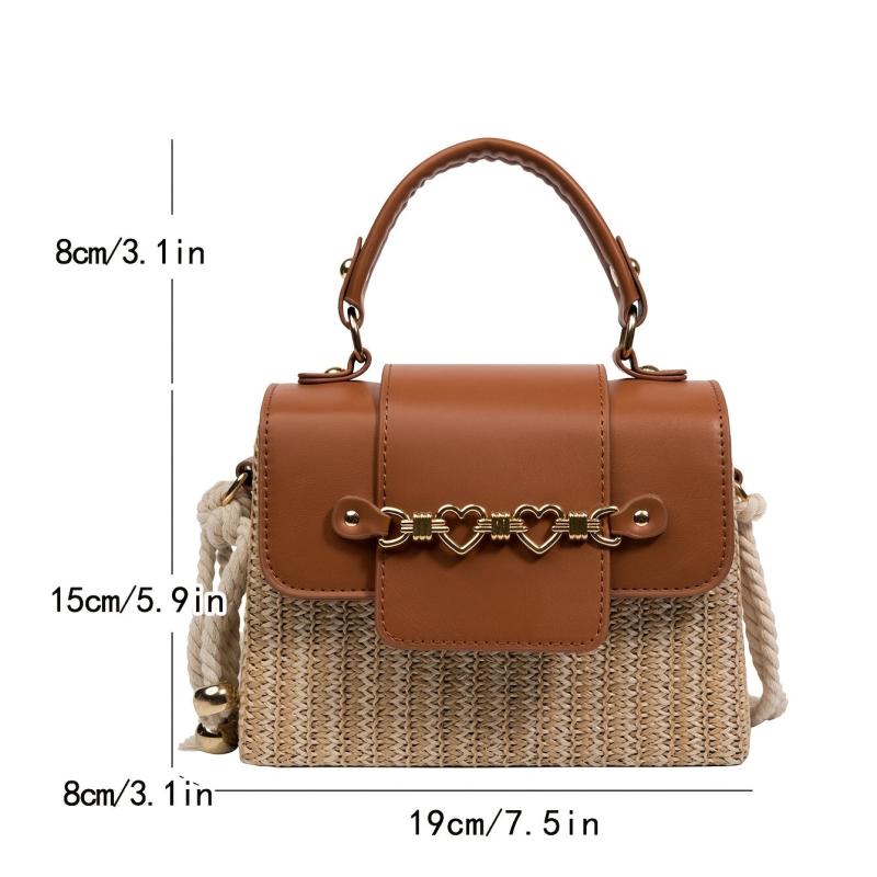 Heart Flap Straw Box Bag Top Handle Purse