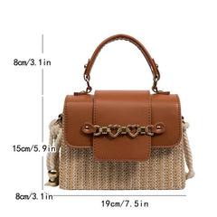 Heart Flap Straw Box Bag Top Handle Purse