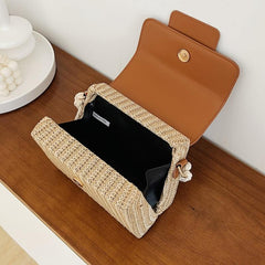 Heart Flap Straw Box Bag Top Handle Purse