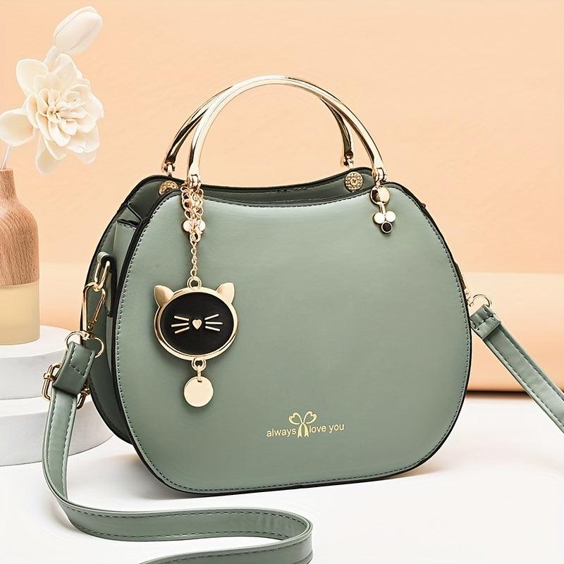 Letter Graphic Round Handbags Cat Decor Crossbody Bag Women's Top Ring Purses
