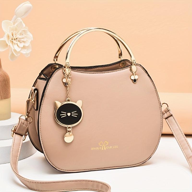 Letter Graphic Round Handbags Cat Decor Crossbody Bag Women's Top Ring Purses