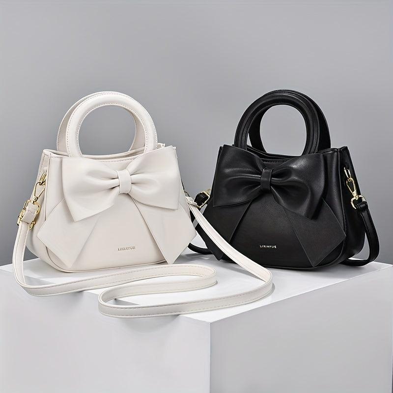 Textured Bow Knot Solid Crossbody Bag PU Leather Handheld Bag