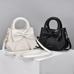 Textured Bow Knot Solid Crossbody Bag PU Leather Handheld Bag