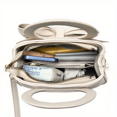 Textured Bow Knot Solid Crossbody Bag PU Leather Handheld Bag