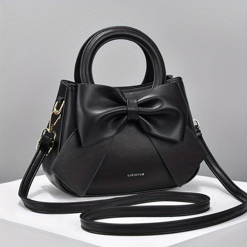 Textured Bow Knot Solid Crossbody Bag PU Leather Handheld Bag