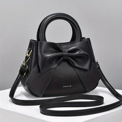 Textured Bow Knot Solid Crossbody Bag PU Leather Handheld Bag