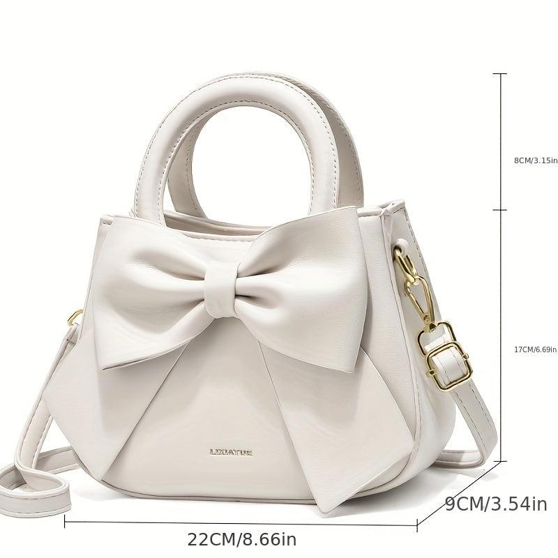 Textured Bow Knot Solid Crossbody Bag PU Leather Handheld Bag