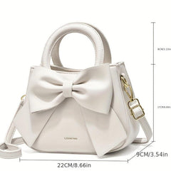 Textured Bow Knot Solid Crossbody Bag PU Leather Handheld Bag
