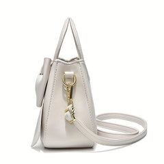 Textured Bow Knot Solid Crossbody Bag PU Leather Handheld Bag