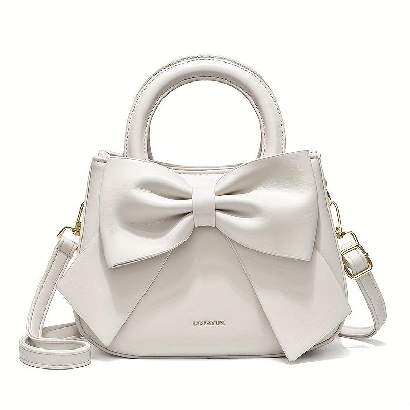 Textured Bow Knot Solid Crossbody Bag PU Leather Handheld Bag