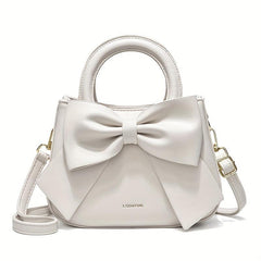 Textured Bow Knot Solid Crossbody Bag PU Leather Handheld Bag