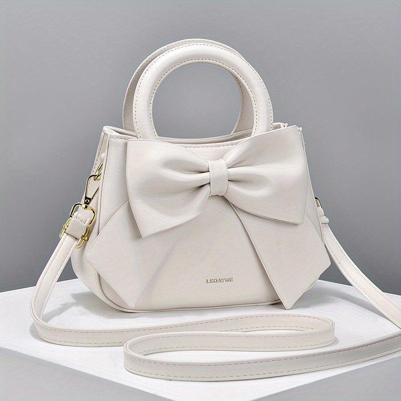 Textured Bow Knot Solid Crossbody Bag PU Leather Handheld Bag