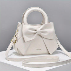 Textured Bow Knot Solid Crossbody Bag PU Leather Handheld Bag