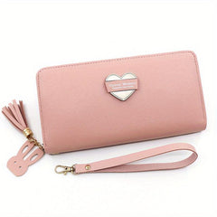 Heart Decor Long Wallet Women's Zipper Coin Purse Handbag