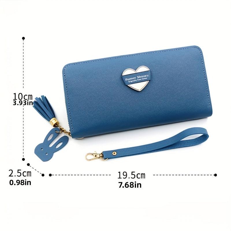 Heart Decor Long Wallet Women's Zipper Coin Purse Handbag