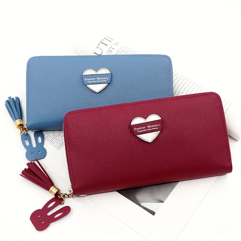 Heart Decor Long Wallet Women's Zipper Coin Purse Handbag
