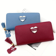 Heart Decor Long Wallet Women's Zipper Coin Purse Handbag