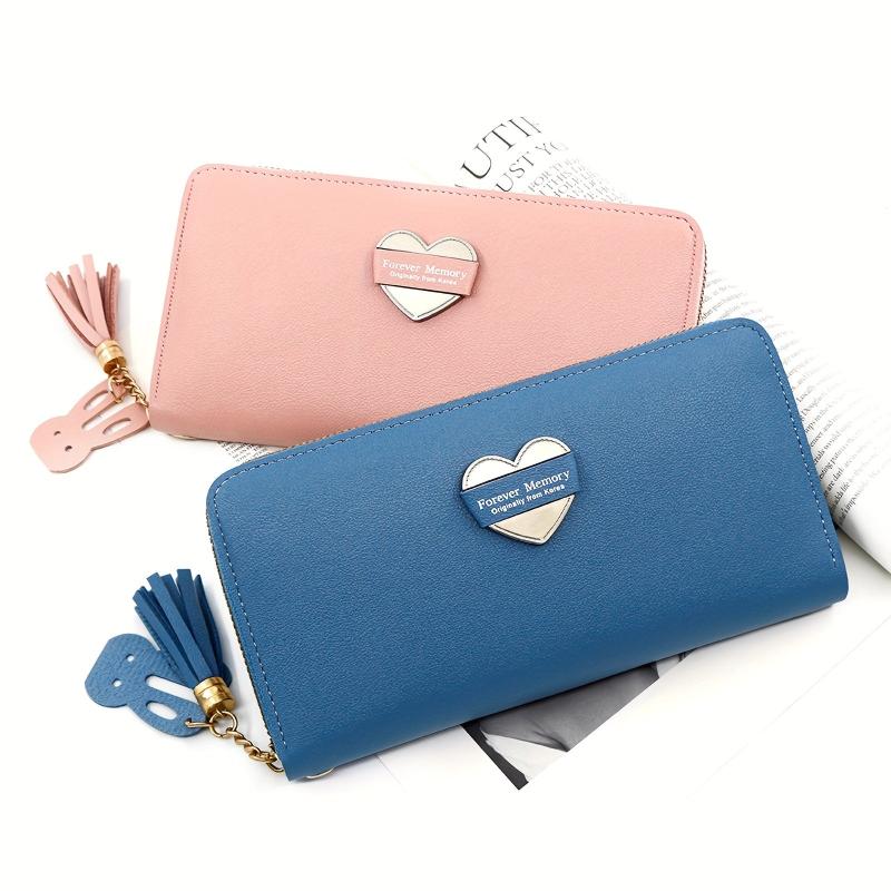 Heart Decor Long Wallet Women's Zipper Coin Purse Handbag