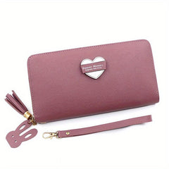 Heart Decor Long Wallet Women's Zipper Coin Purse Handbag