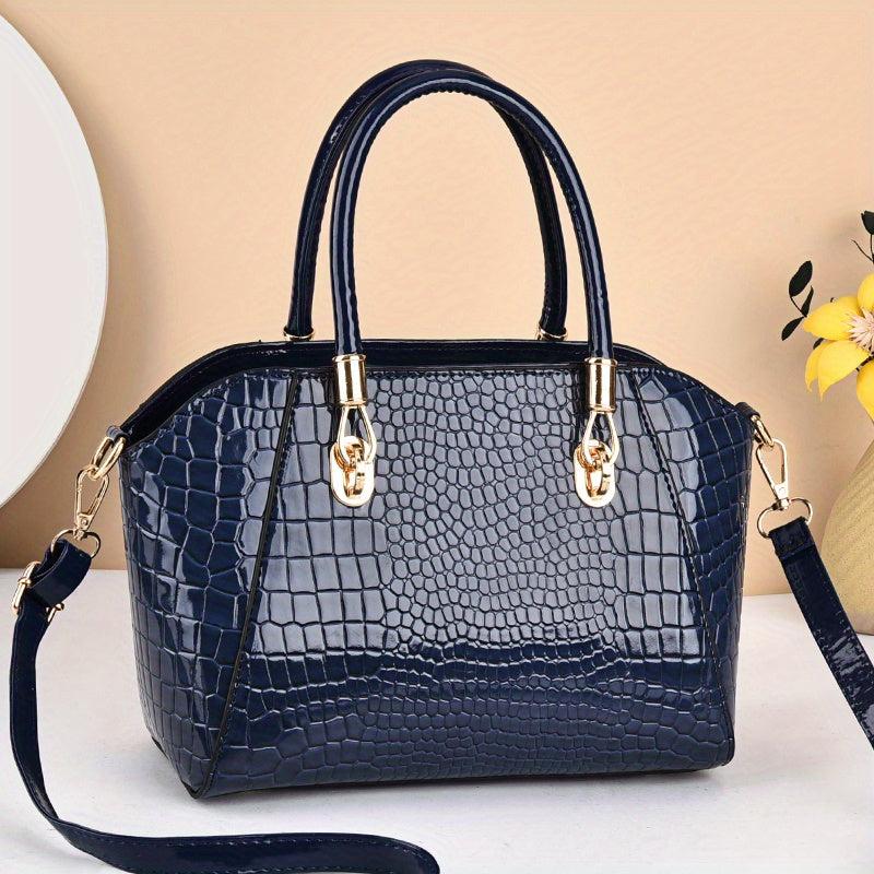 Crocodile Embossed Satchel Bag Solid Shoulder Bag Women's Handbag