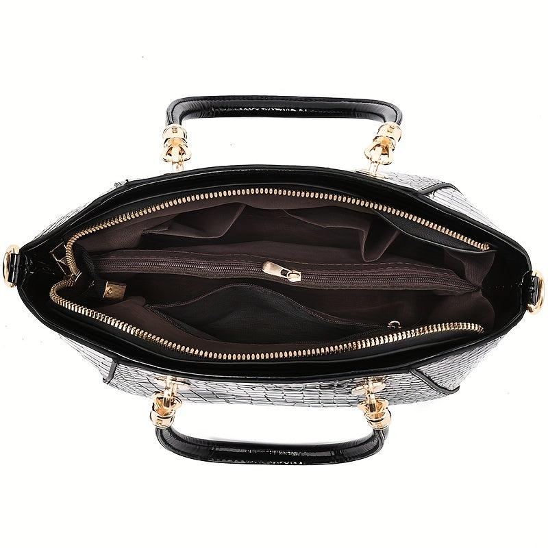 Crocodile Embossed Satchel Bag Solid Shoulder Bag Women's Handbag
