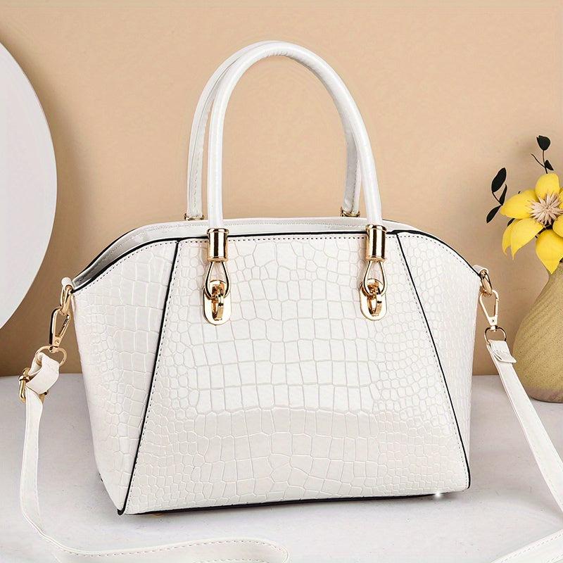 Crocodile Embossed Satchel Bag Solid Shoulder Bag Women's Handbag
