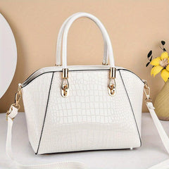 Crocodile Embossed Satchel Bag Solid Shoulder Bag Women's Handbag