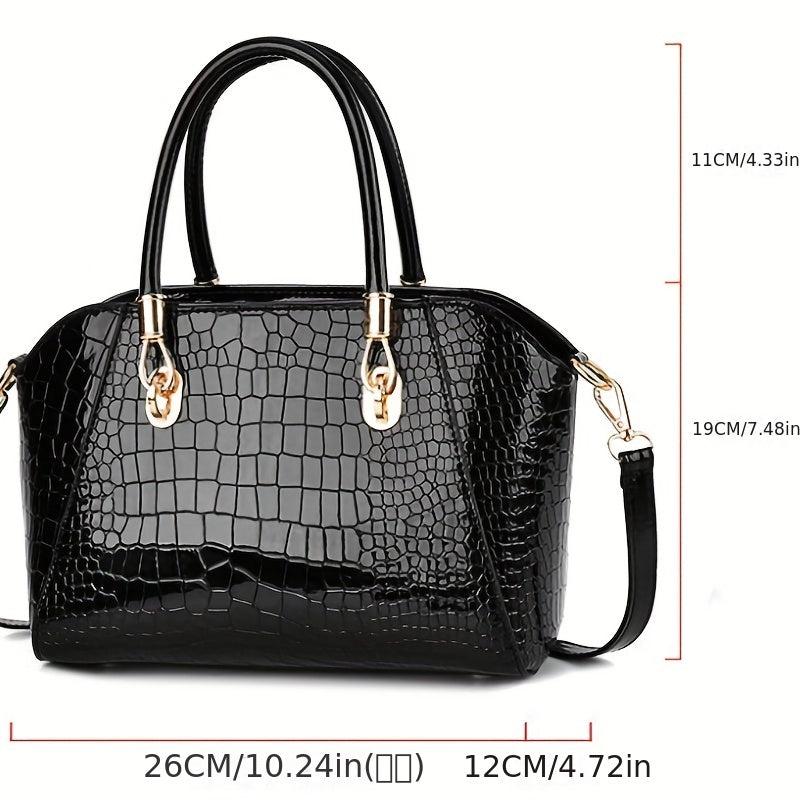 Crocodile Embossed Satchel Bag Solid Shoulder Bag Women's Handbag