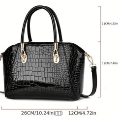 Crocodile Embossed Satchel Bag Solid Shoulder Bag Women's Handbag