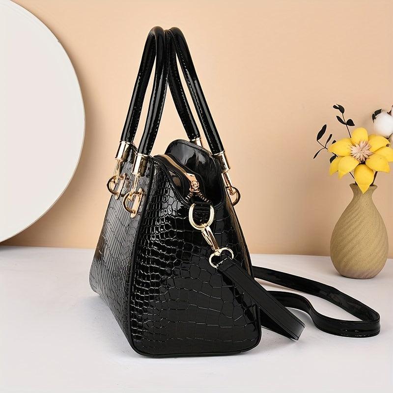 Crocodile Embossed Satchel Bag Solid Shoulder Bag Women's Handbag