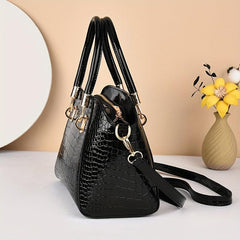Crocodile Embossed Satchel Bag Solid Shoulder Bag Women's Handbag