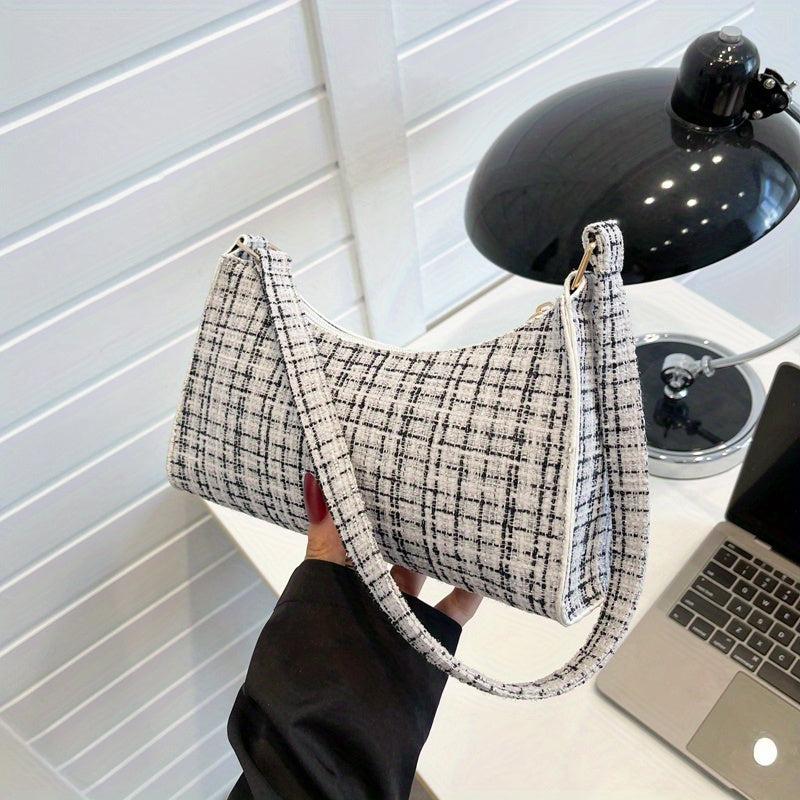 Plaid Pattern Shoulder Bag Stylish Baguette Bag Underarm Bag