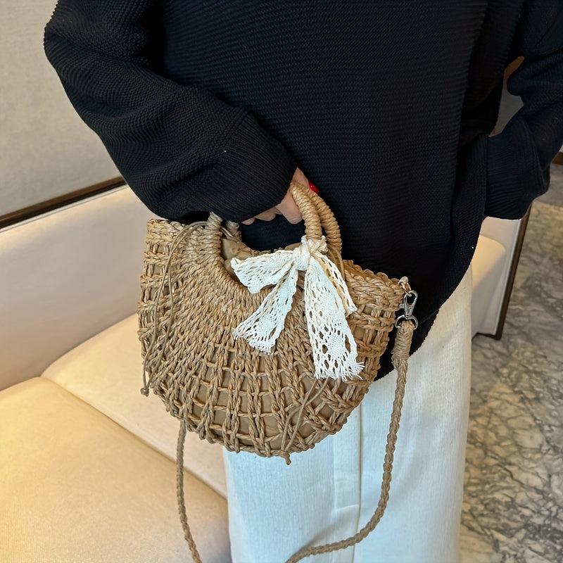 Rattan Woven Crossbody Bag for Beach Vacation
