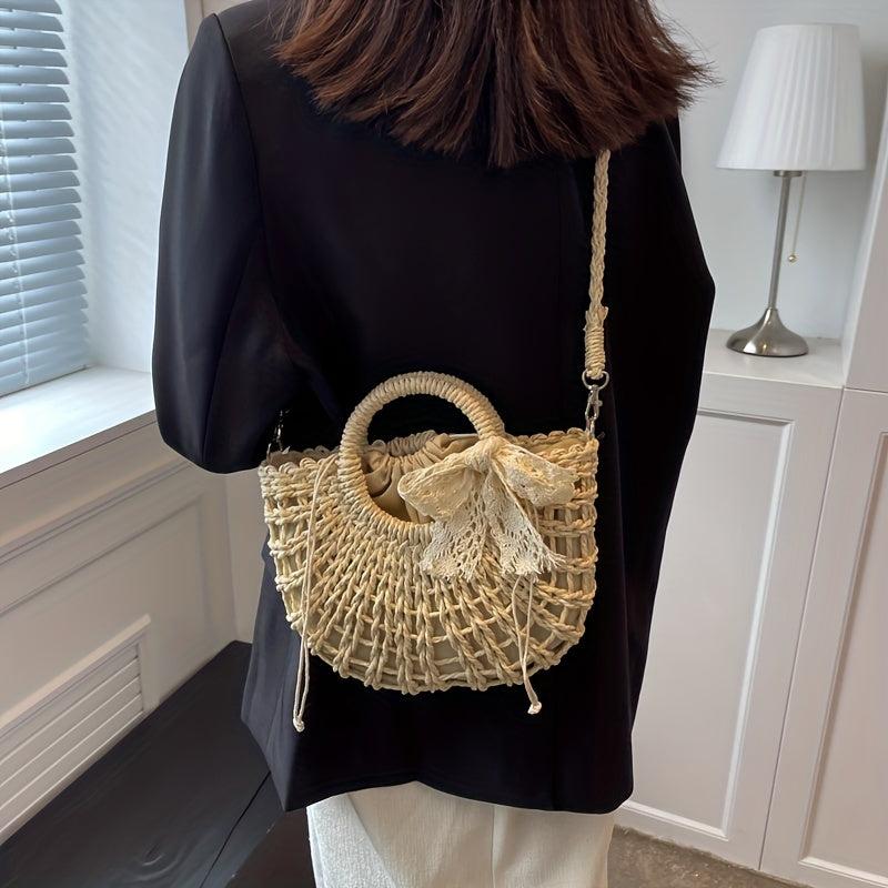 Rattan Woven Crossbody Bag for Beach Vacation