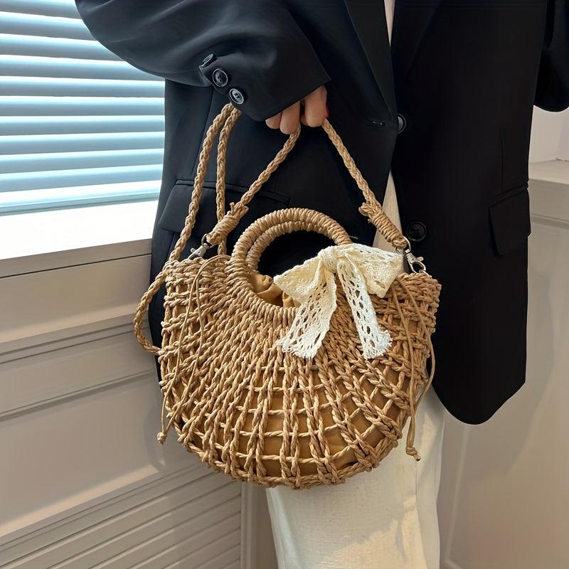 Rattan Woven Crossbody Bag for Beach Vacation