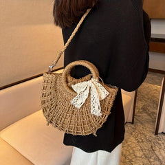 Rattan Woven Crossbody Bag for Beach Vacation