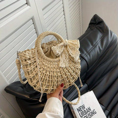 Rattan Woven Crossbody Bag for Beach Vacation