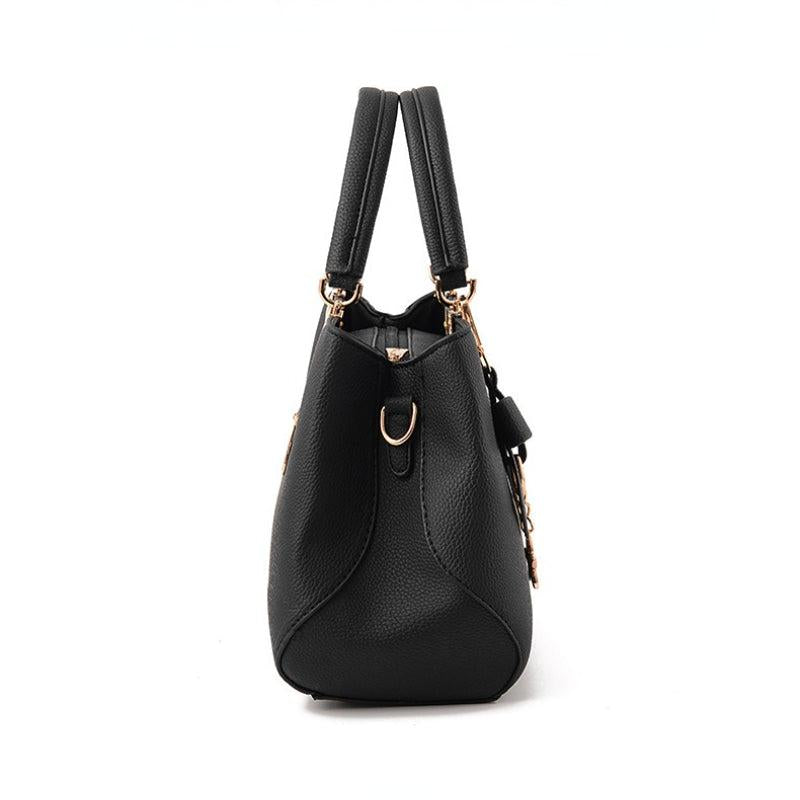 Faux Leather Shoulder Bag With Flower Pendant Women's Crossbody Bag