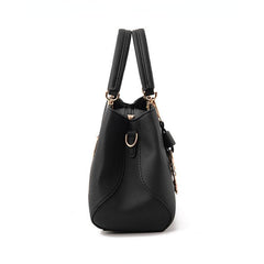 Faux Leather Shoulder Bag With Flower Pendant Women's Crossbody Bag