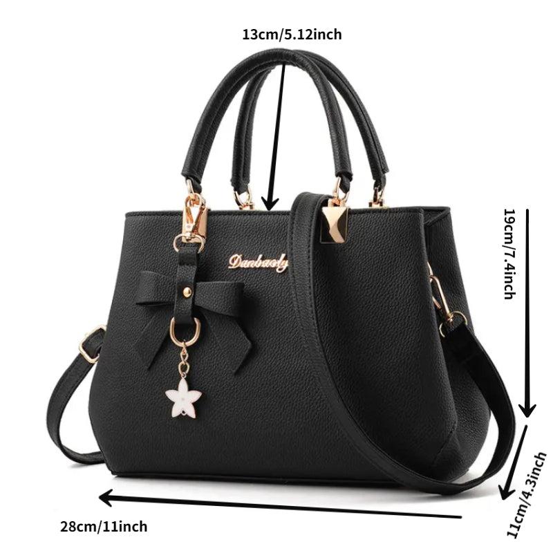 Faux Leather Shoulder Bag With Flower Pendant Women's Crossbody Bag