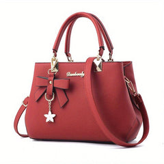 Faux Leather Shoulder Bag With Flower Pendant Women's Crossbody Bag