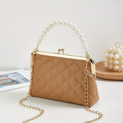 Argyle Quilted Crossbody Bag with Faux Pearl Handle