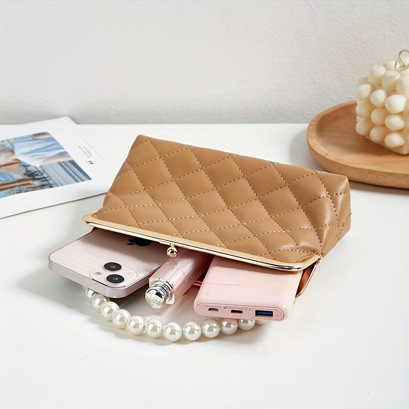 Argyle Quilted Crossbody Bag with Faux Pearl Handle