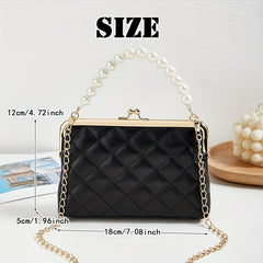 Argyle Quilted Crossbody Bag with Faux Pearl Handle