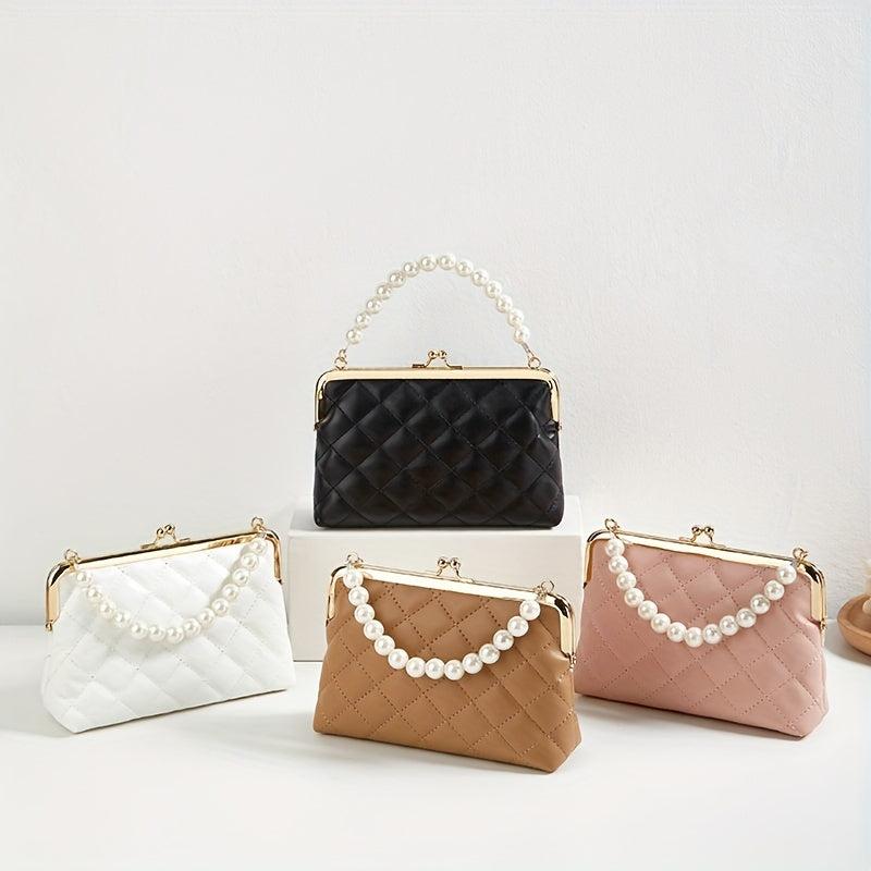 Argyle Quilted Crossbody Bag with Faux Pearl Handle