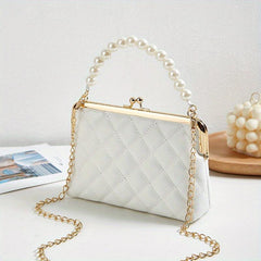 Argyle Quilted Crossbody Bag with Faux Pearl Handle