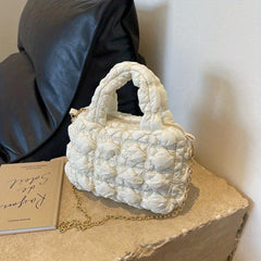 Minimalist Ruched Satchel Bag Solid Pleated Puffer Quilted Bag All Match Handbag