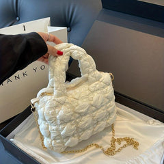Minimalist Ruched Satchel Bag Solid Pleated Puffer Quilted Bag All Match Handbag