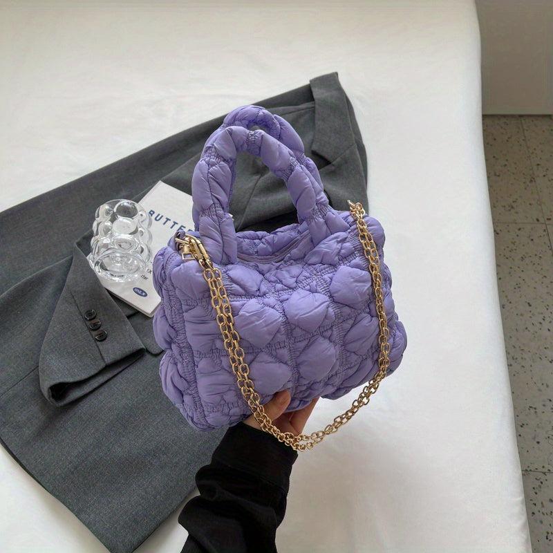Minimalist Ruched Satchel Bag Solid Pleated Puffer Quilted Bag All Match Handbag