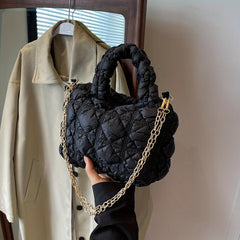 Minimalist Ruched Satchel Bag Solid Pleated Puffer Quilted Bag All Match Handbag